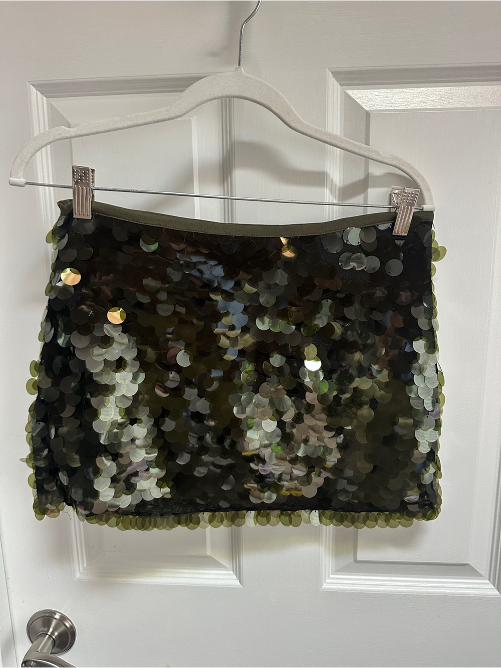 Women's Olive Sequin Mini Skirt